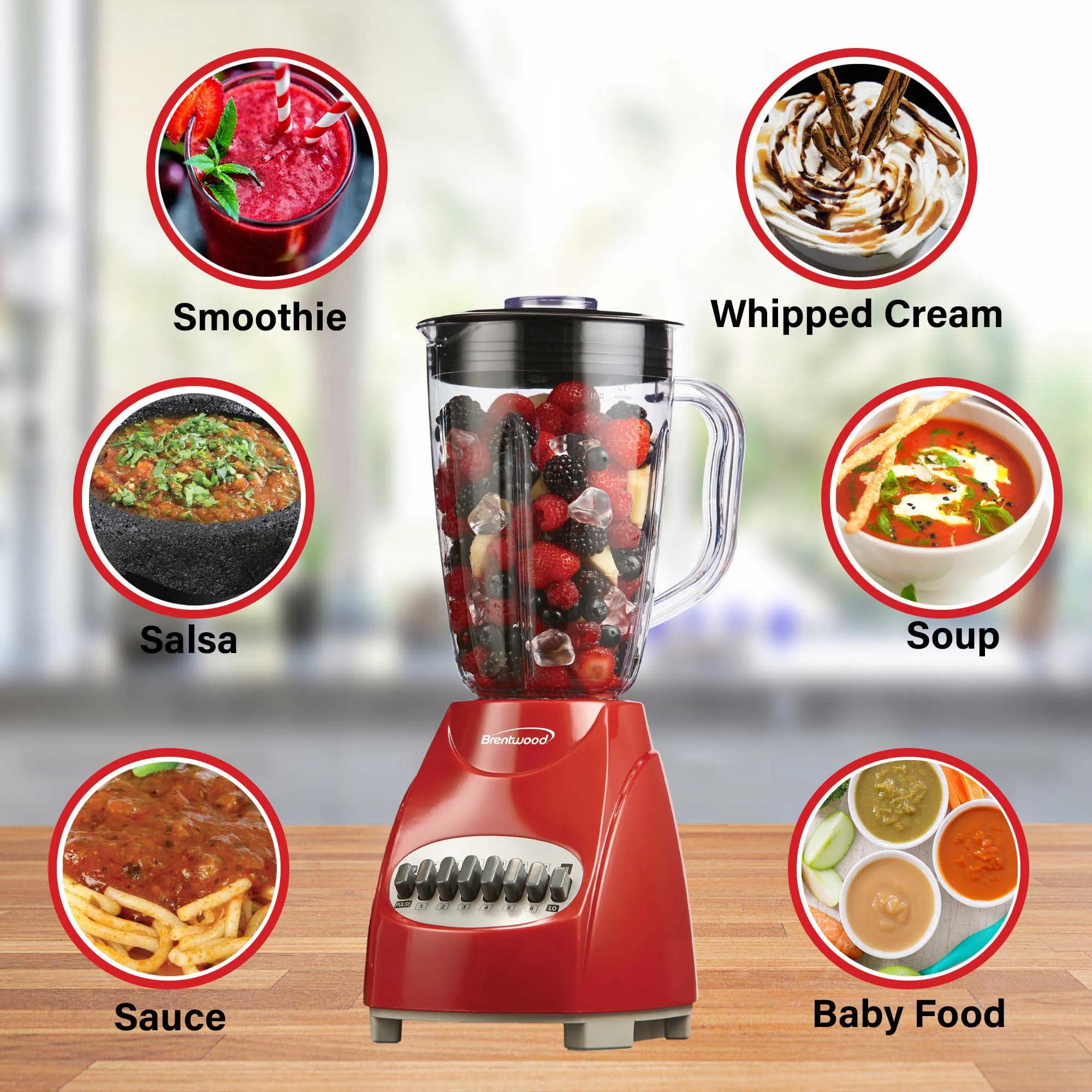 Brentwood JB-920R 12-Speed   Pulse Blender with Glass Jar, Red