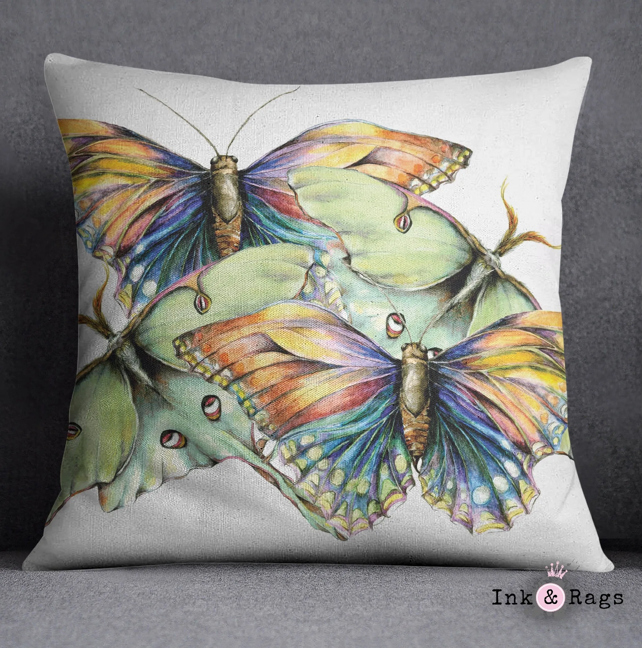 Butterfly and Luna Moth Watercolor Decorative Throw and Pillow Cover Set