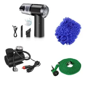 Car Care Combo - Air Compressor   Water Gun   Rechargeable Portable Wireless Multi-Purpose Handheld Vacuum Cleaner   Microfiber Glove