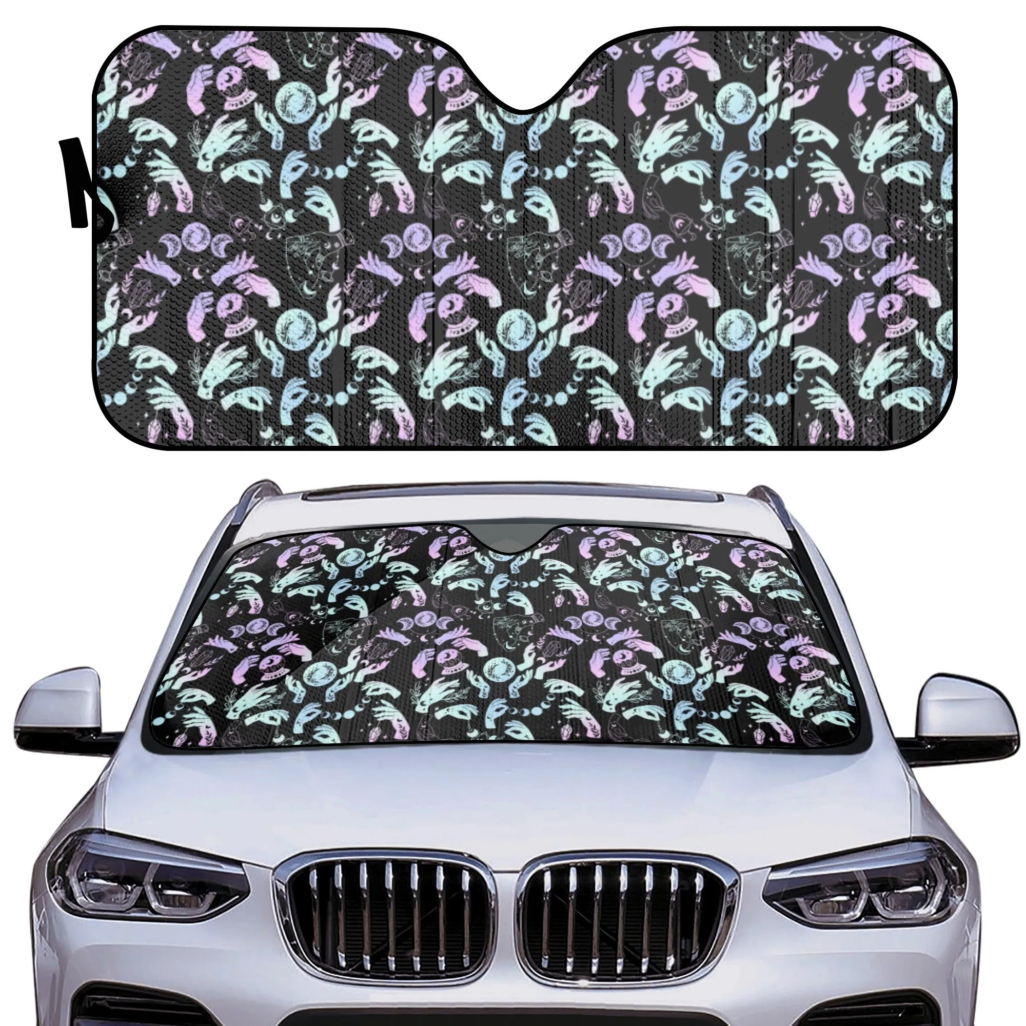 Car Decor | Pastel Goth Auto Sun Shade | Vehicle Windshield | Halloween Car Interiors | Witchy Crystal Balls