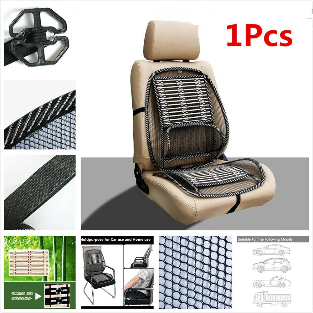 Car Seat Home Mesh Bamboo Seat Cushion Lumbar Brace Back Support Cool in Summer