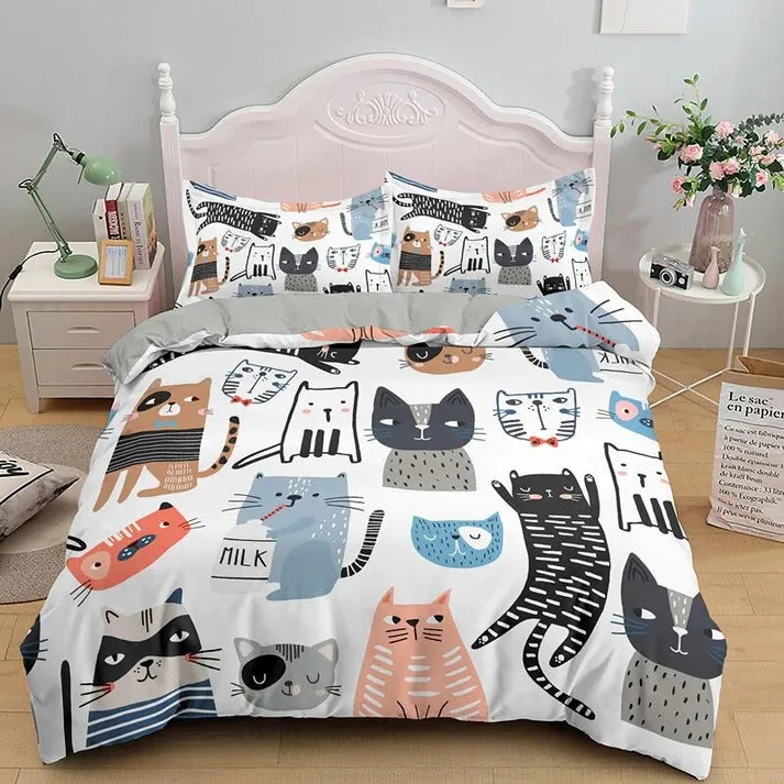 Cartoon Playful Kitty Cat Bedding Sets