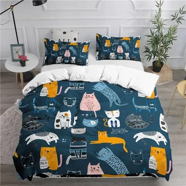 Cartoon Playful Kitty Cat Bedding Sets