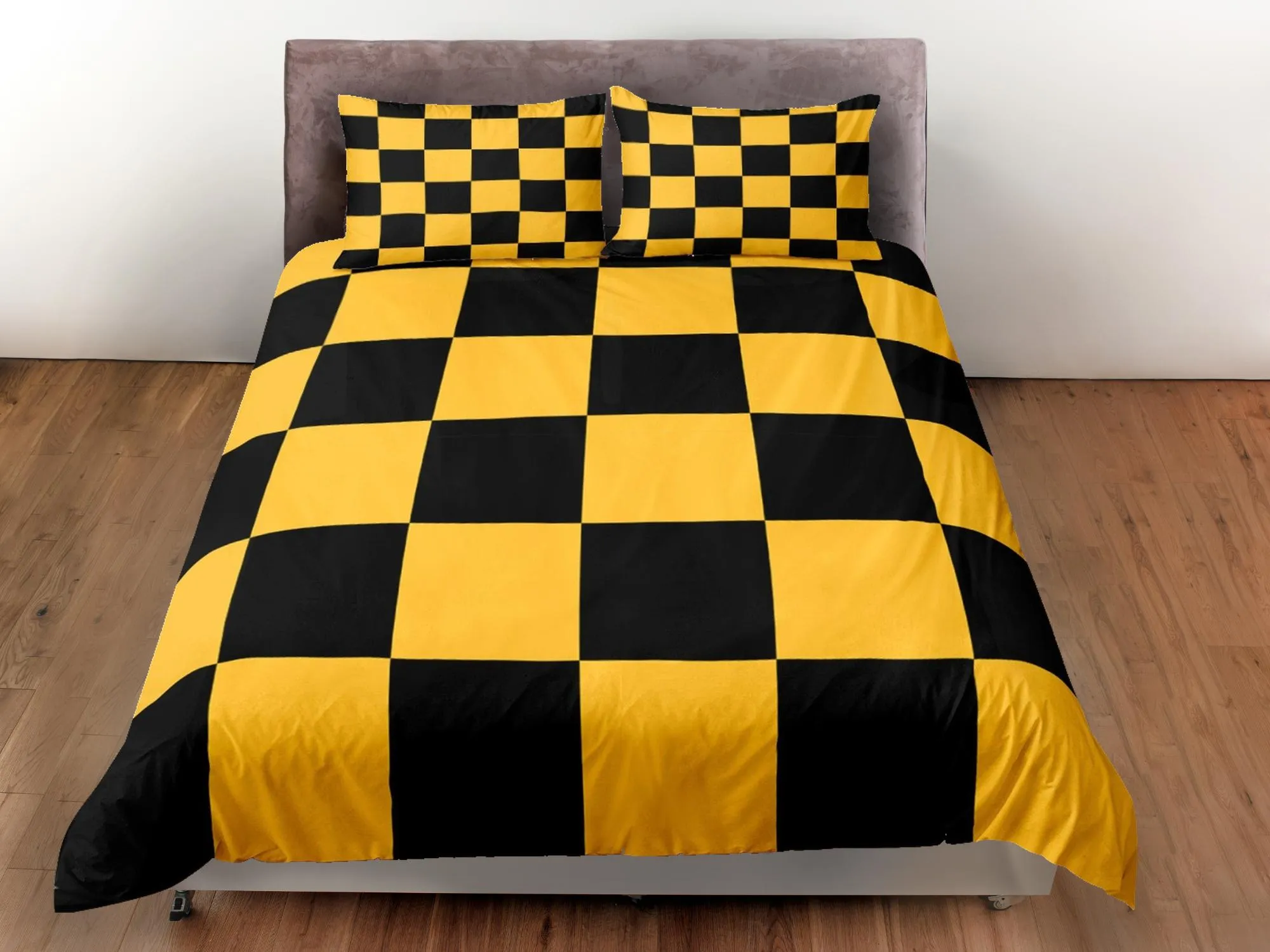 Check Fabric Yellow Duvet Cover Colorful Dorm Bedding Set Full Checkered Comforter Cover