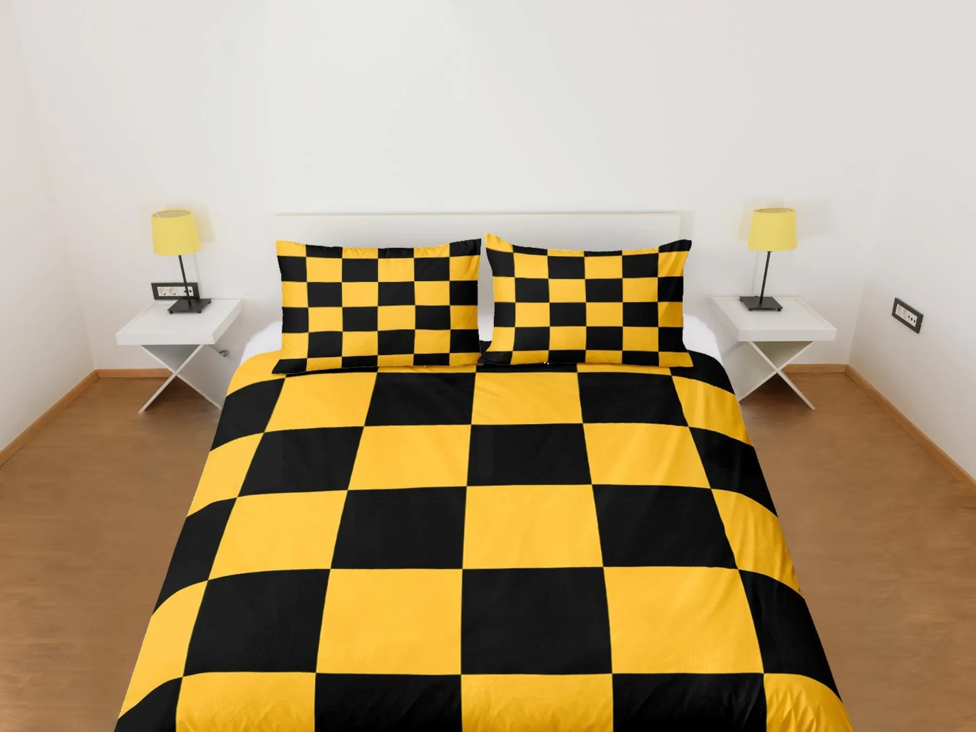 Check Fabric Yellow Duvet Cover Colorful Dorm Bedding Set Full Checkered Comforter Cover