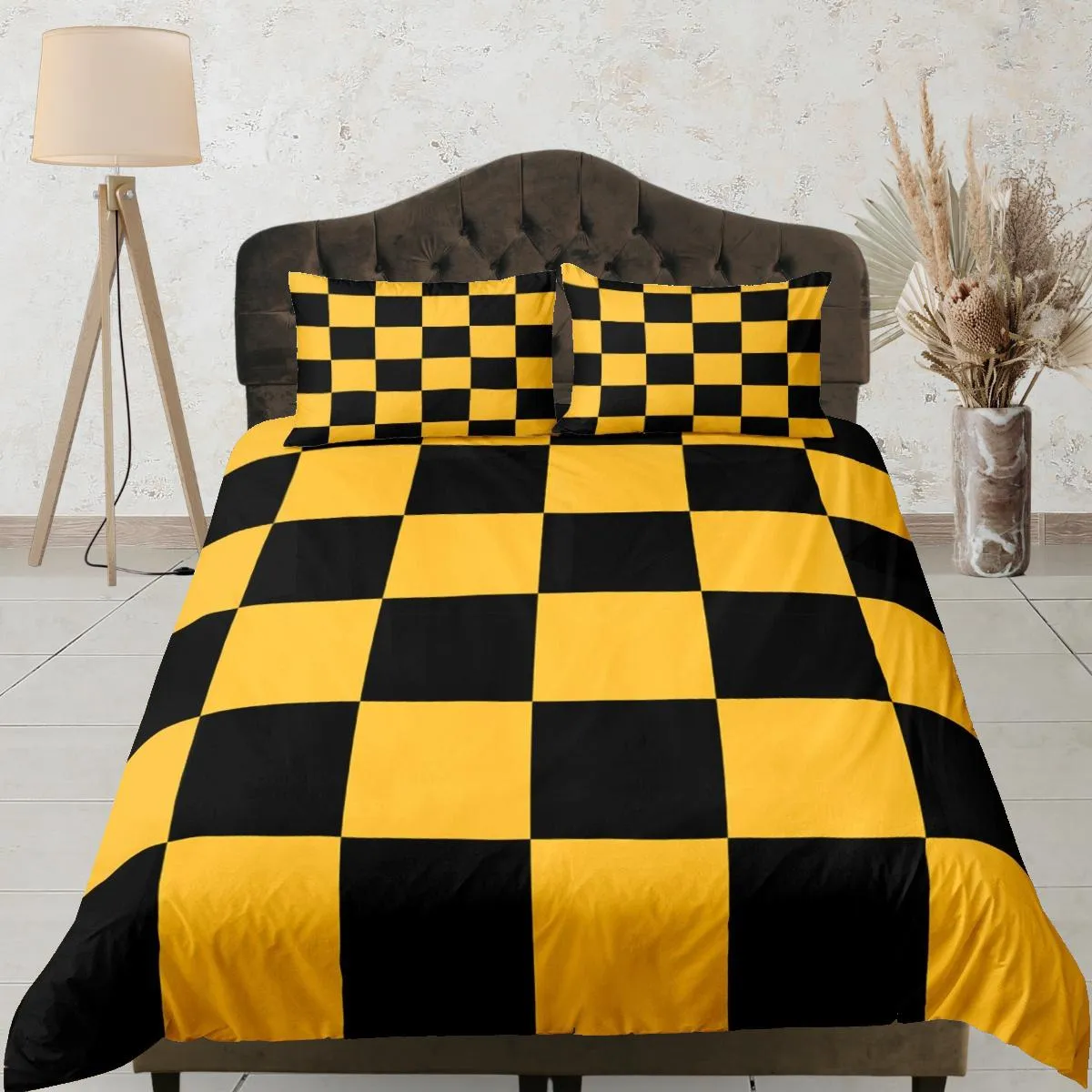 Check Fabric Yellow Duvet Cover Colorful Dorm Bedding Set Full Checkered Comforter Cover