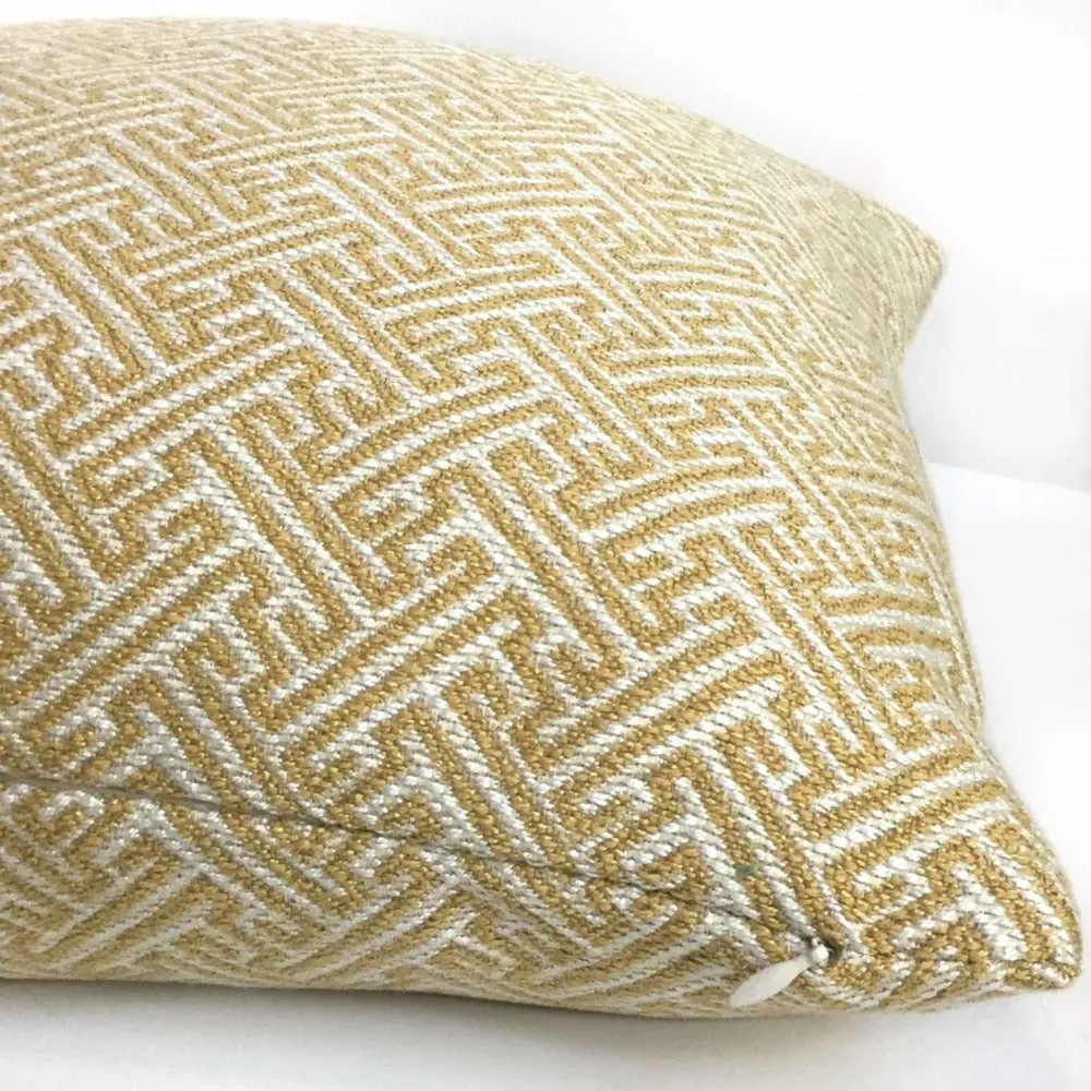 (CLEARANCE) Atlas Greek Key Yellow Gold Cream Geometric Pillow Cover