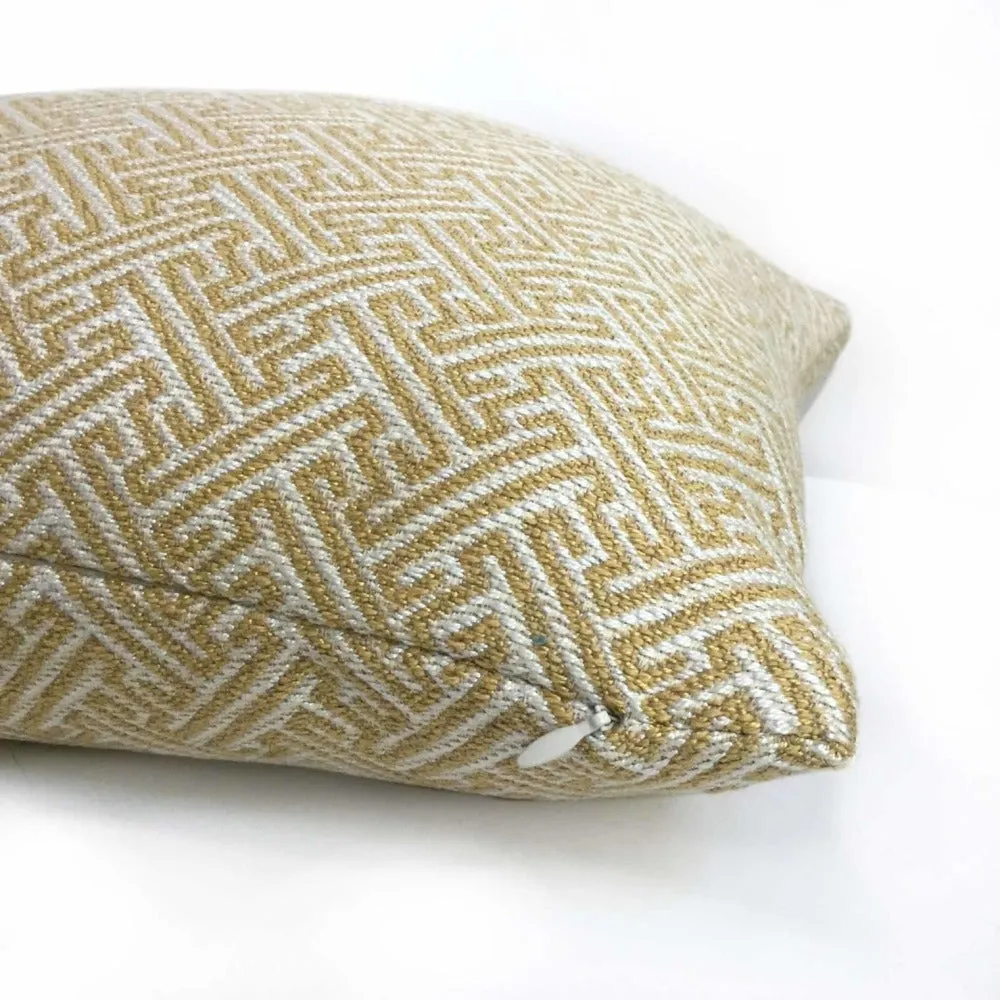 (CLEARANCE) Atlas Greek Key Yellow Gold Cream Geometric Pillow Cover