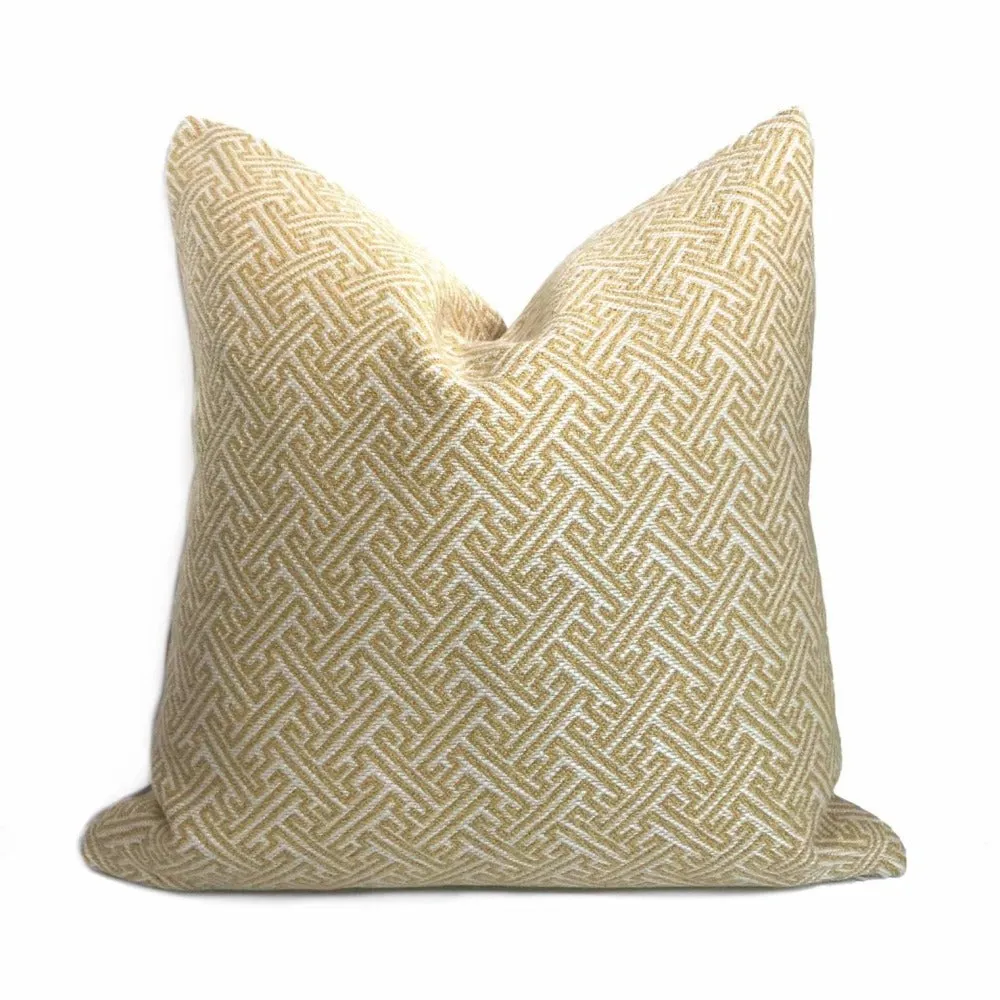 (CLEARANCE) Atlas Greek Key Yellow Gold Cream Geometric Pillow Cover