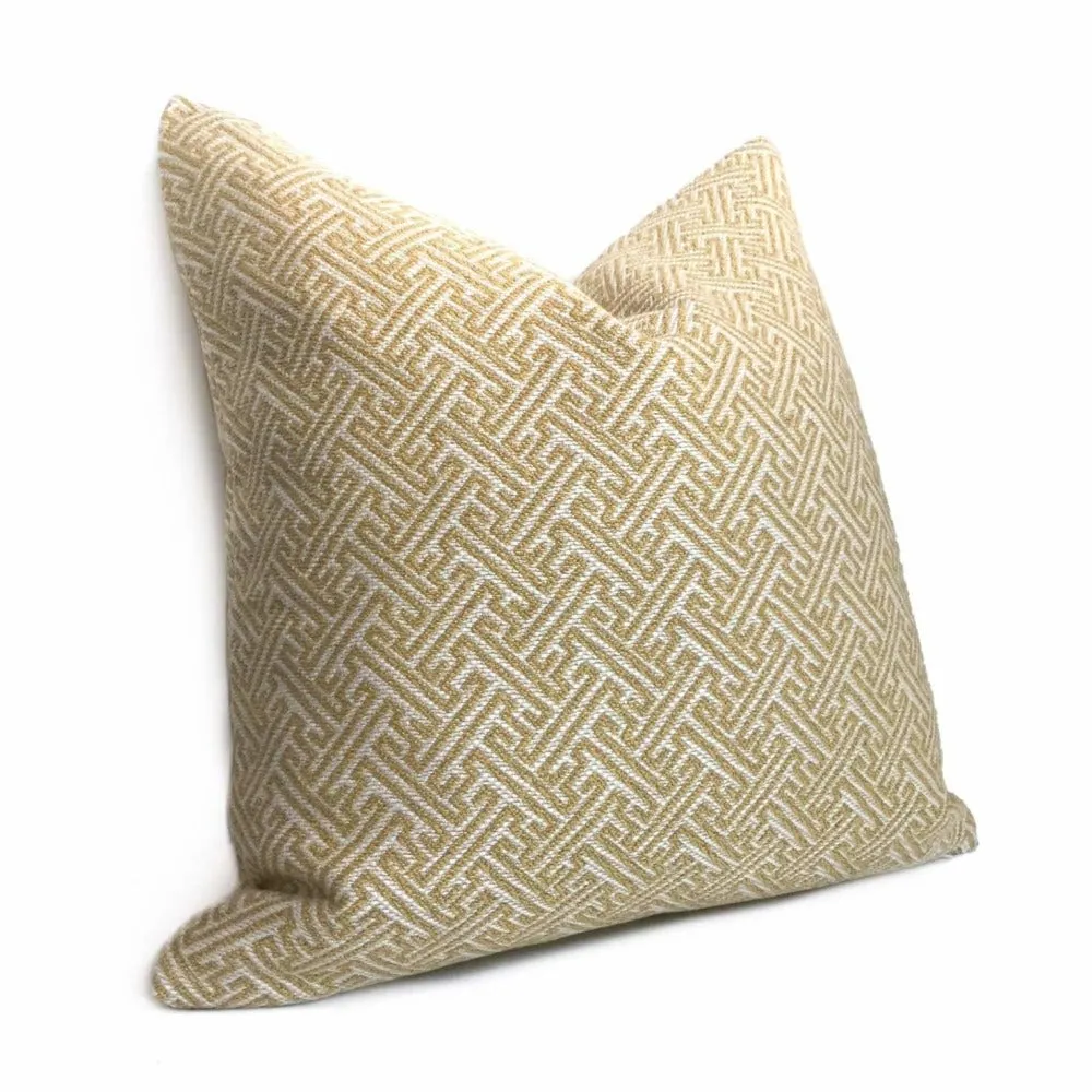 (CLEARANCE) Atlas Greek Key Yellow Gold Cream Geometric Pillow Cover