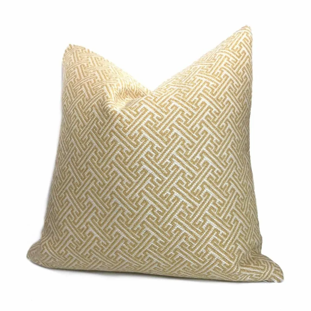 (CLEARANCE) Atlas Greek Key Yellow Gold Cream Geometric Pillow Cover