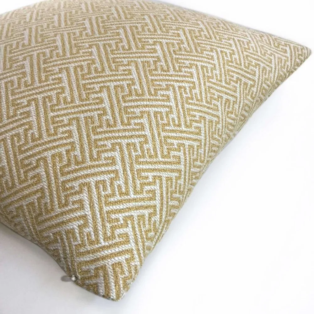 (CLEARANCE) Atlas Greek Key Yellow Gold Cream Geometric Pillow Cover