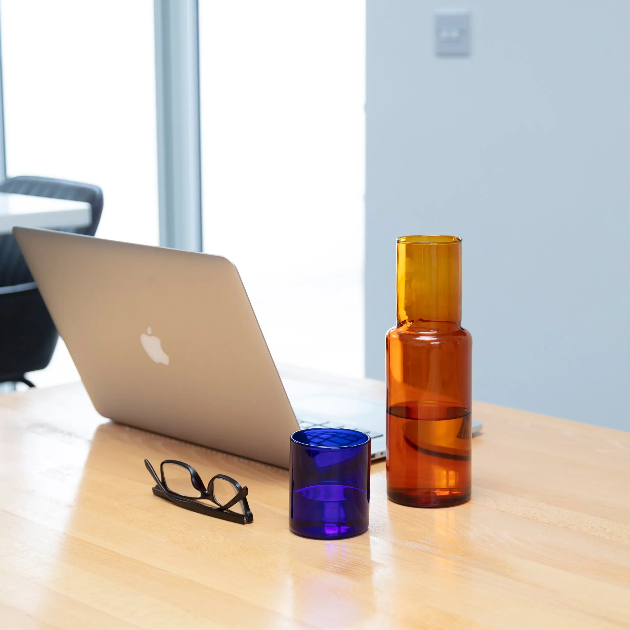 Colorblock Glass Carafe & Cup Set - Amber/ Cobalt