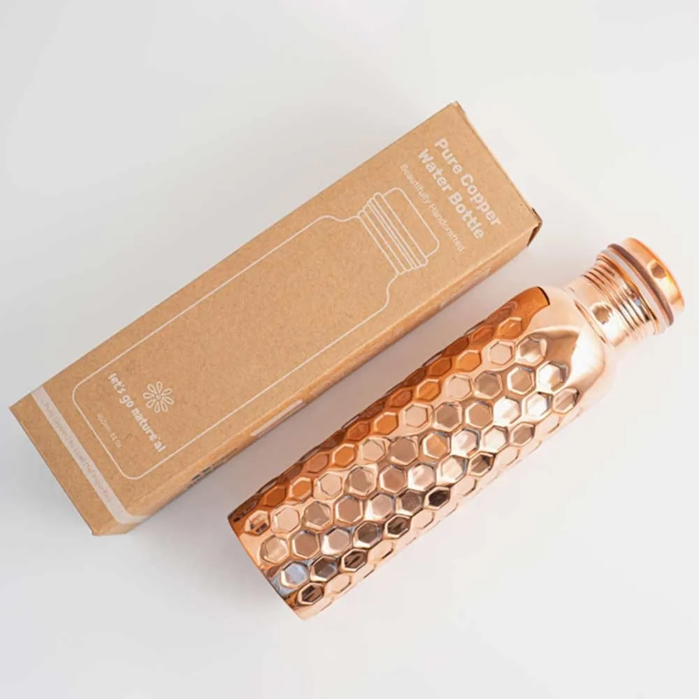 Copper Water Bottle 950mL - Diamond Hammered Finish