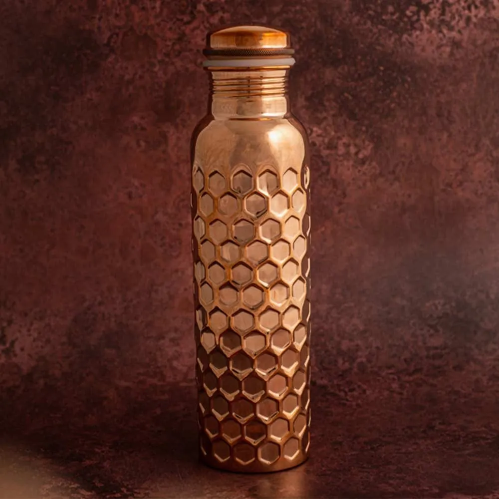 Copper Water Bottle 950mL - Diamond Hammered Finish