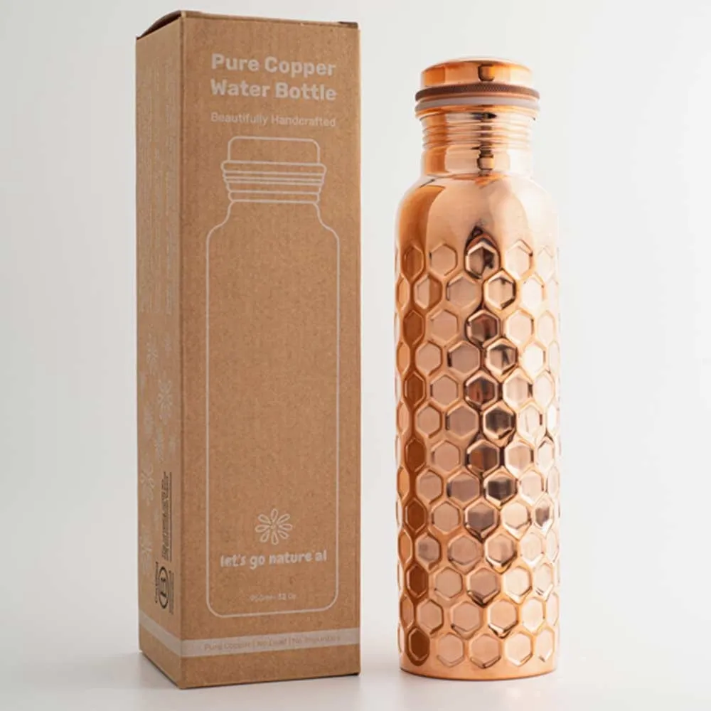 Copper Water Bottle 950mL - Diamond Hammered Finish