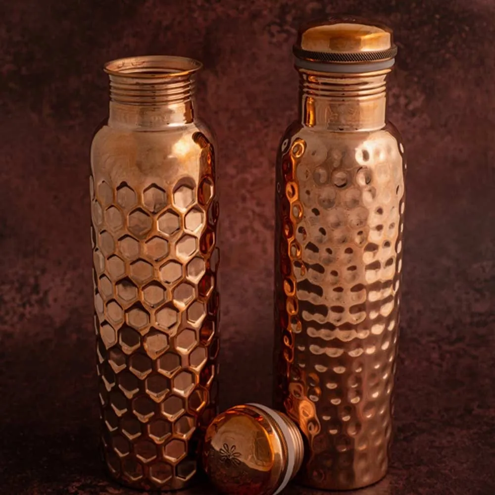 Copper Water Bottle 950mL - Diamond Hammered Finish