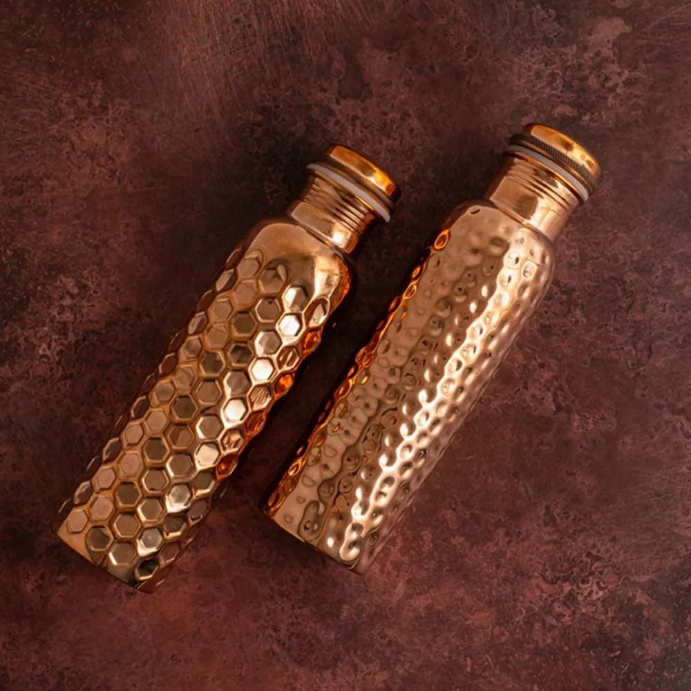 Copper Water Bottle 950mL - Diamond Hammered Finish