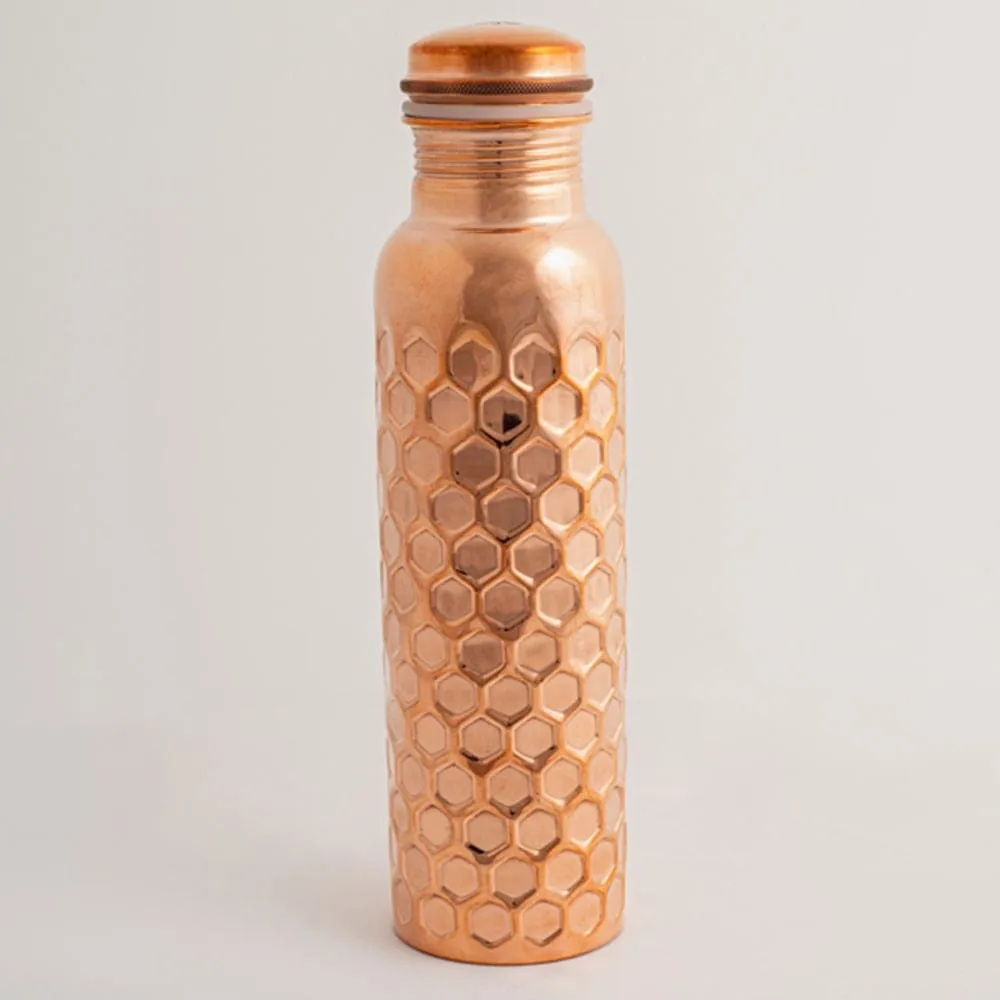 Copper Water Bottle 950mL - Diamond Hammered Finish