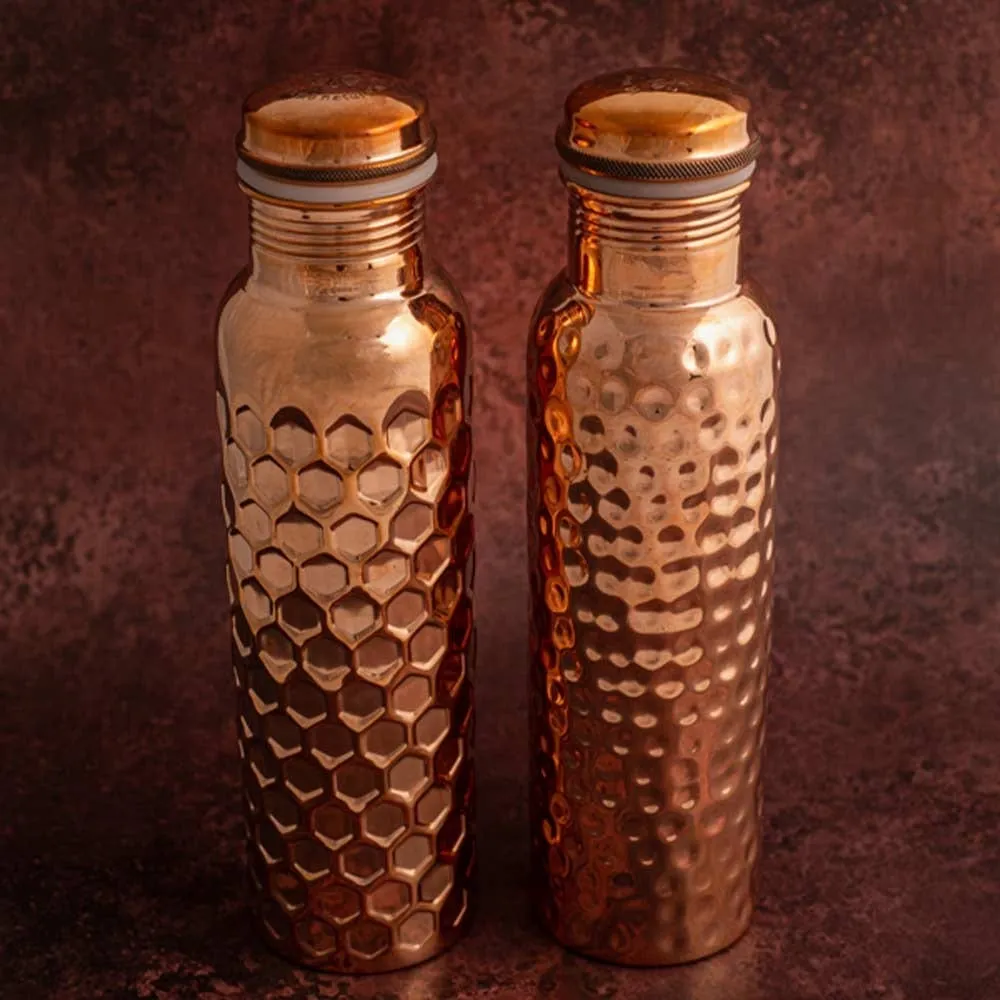 Copper Water Bottle 950mL - Diamond Hammered Finish