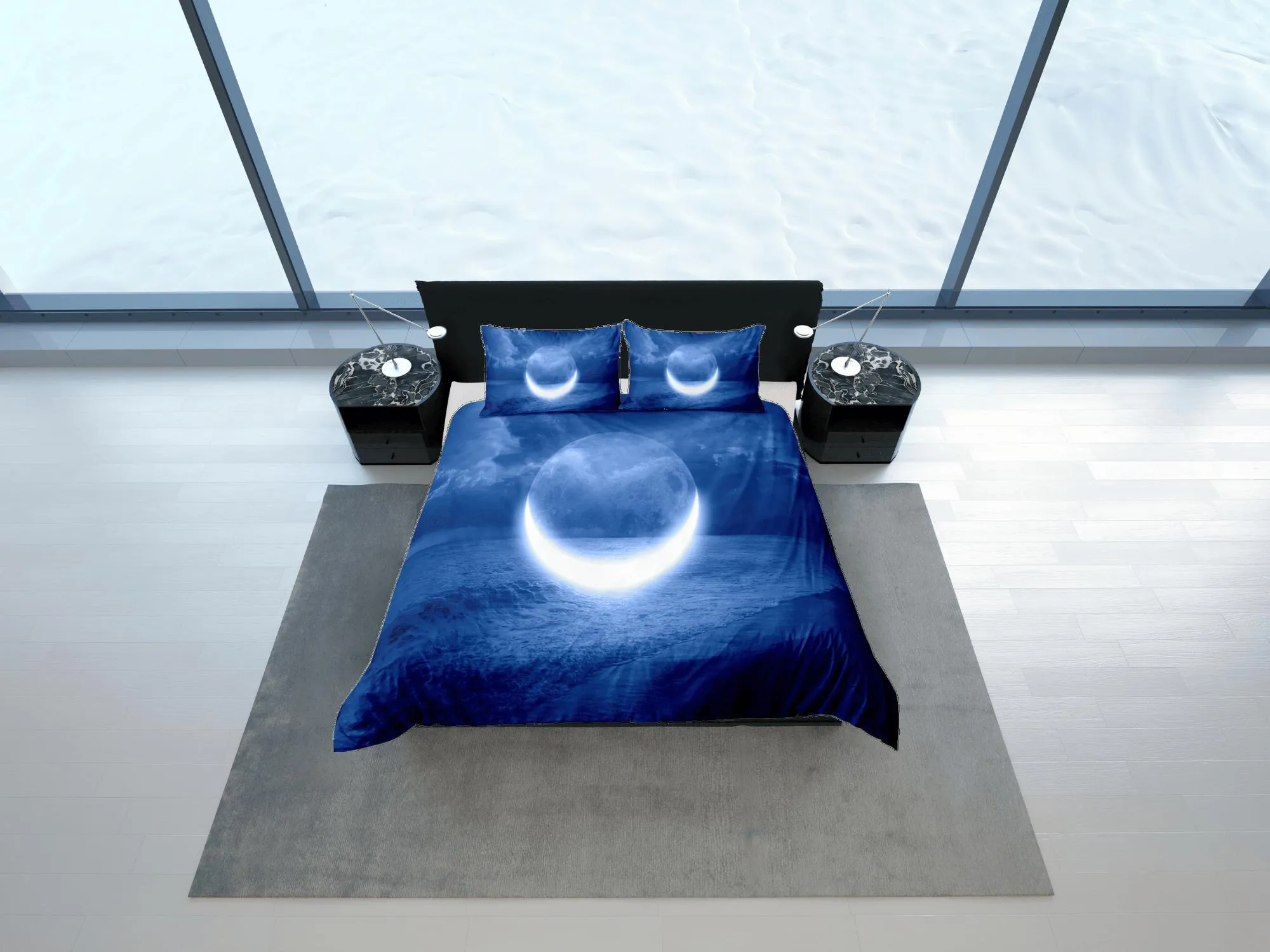 Crescent Moon Night Duvet Cover Set Colorful Bedspread, Dorm Bedding with Pillowcase