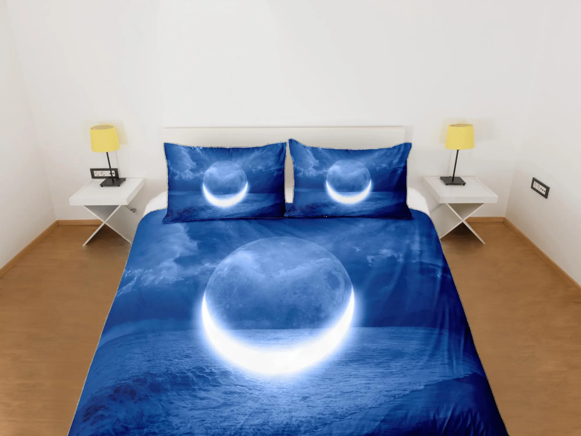 Crescent Moon Night Duvet Cover Set Colorful Bedspread, Dorm Bedding with Pillowcase