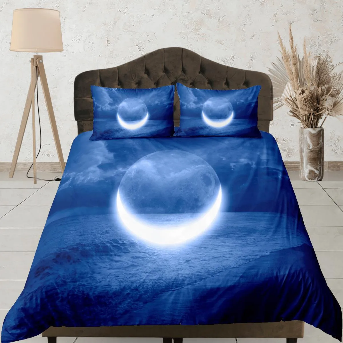 Crescent Moon Night Duvet Cover Set Colorful Bedspread, Dorm Bedding with Pillowcase