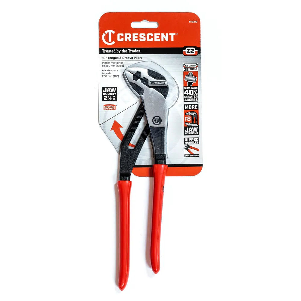 Crescent RTZ210 10" Z2 K9™ Strt Jaw Dipped Hdl Tongue and Groove Pliers