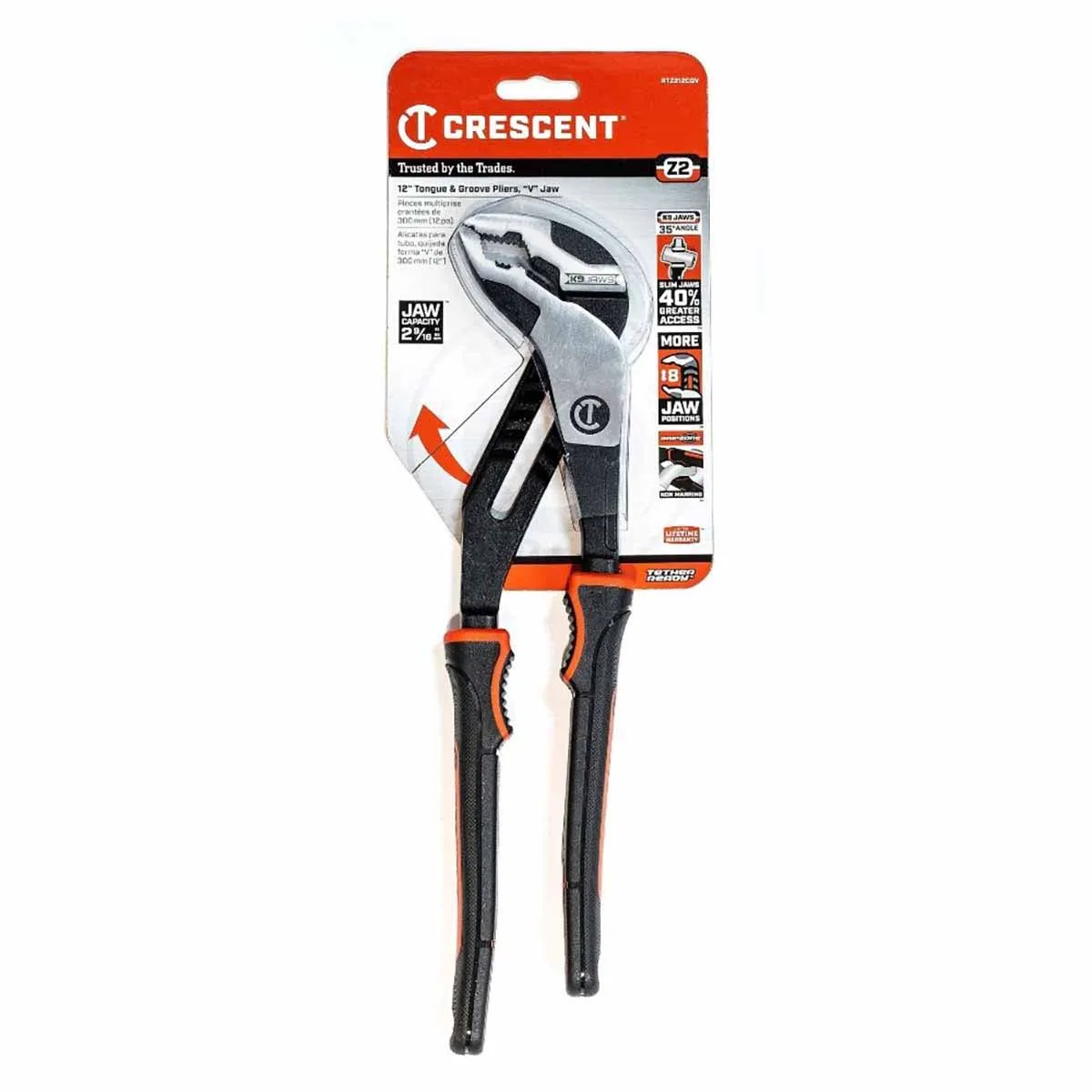 Crescent RTZ212CGV 12" Z2 K9™ V-Jaw Dual Material Tongue and Groove Pliers