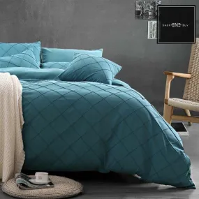 Cross Pleated Duvet Set Ocean Blue