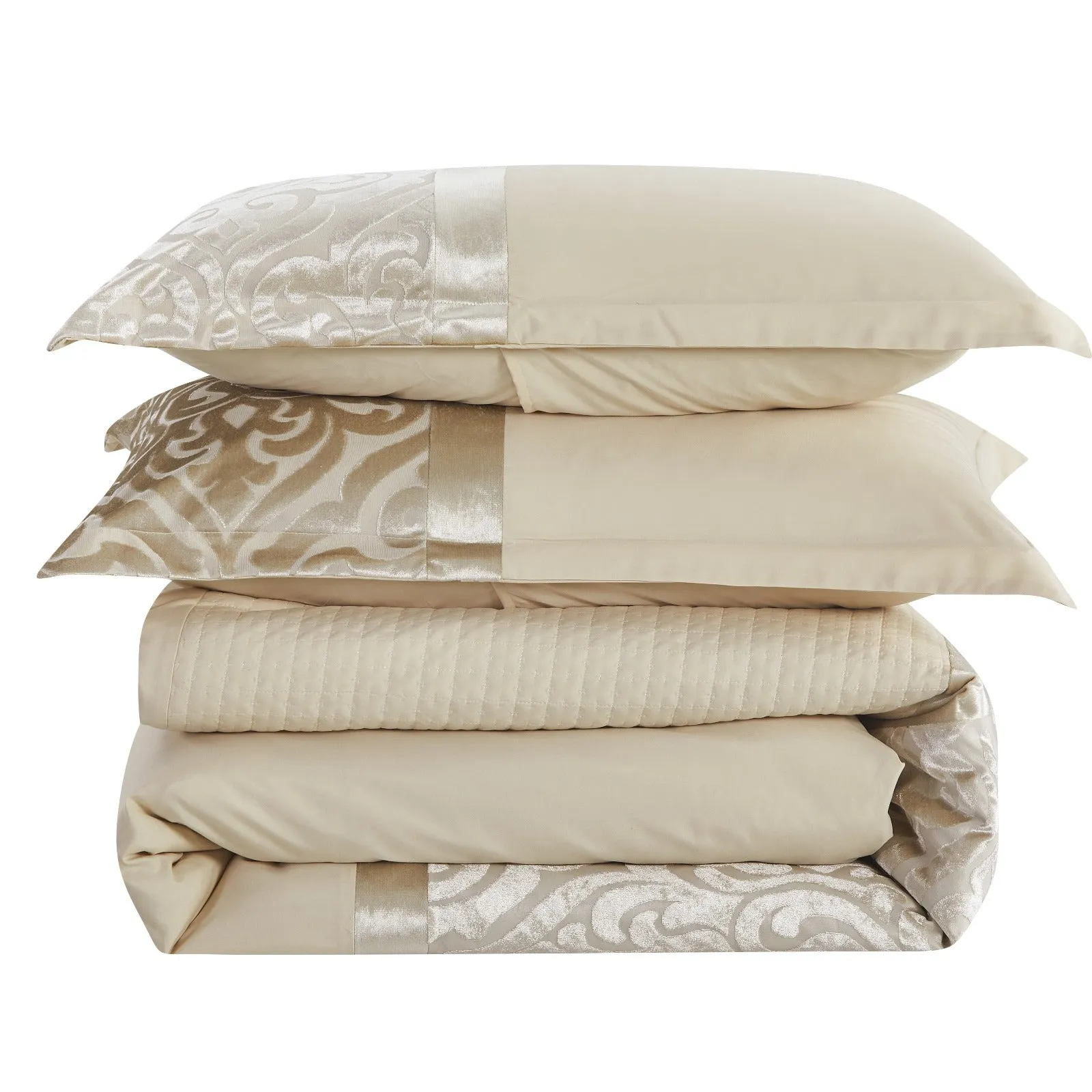 Crushed Velvet Duvet Covers 3Pcs Beige Bed Set & 2 Pillowcases