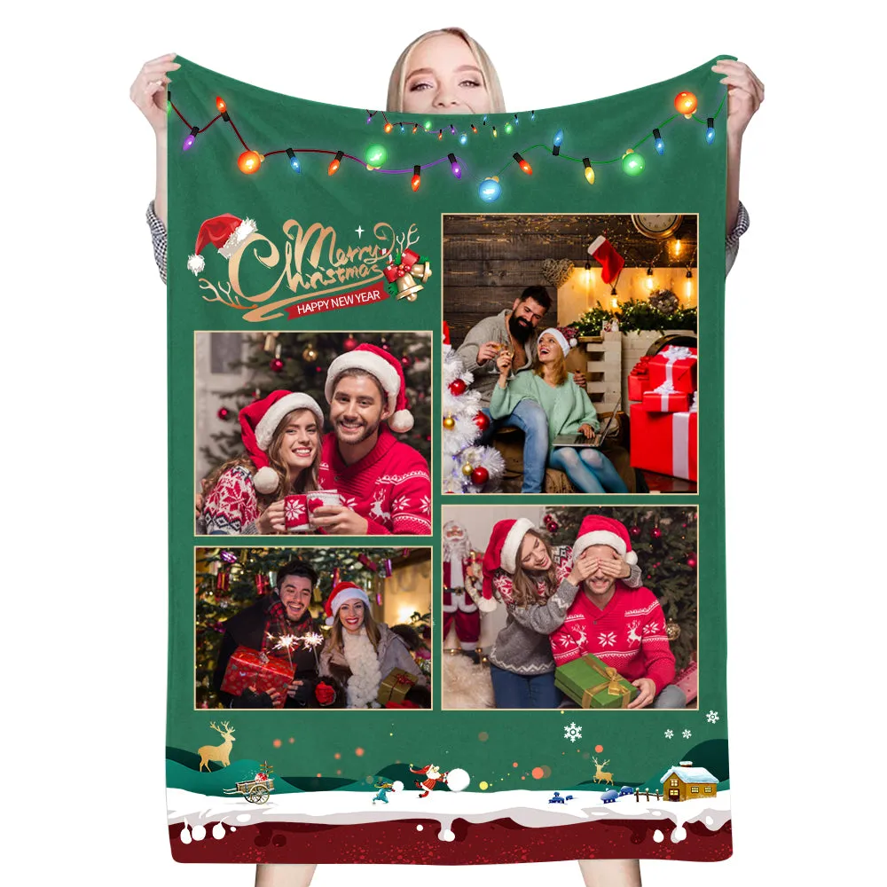 Custom 4 Photos Blankets Merry Christmas Blankets For Family