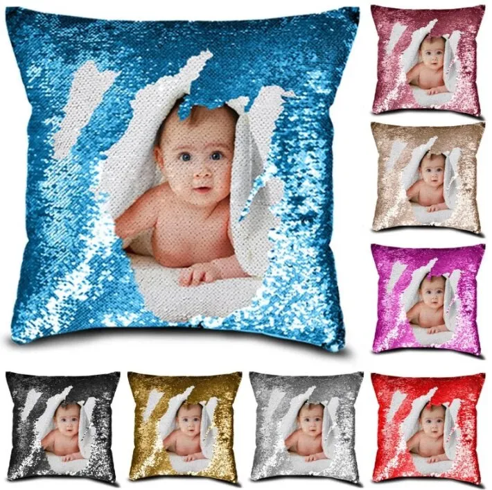 Custom Photo Sequin Pillow Case - Personalized Pillow Case - Reversible Throw Pillow Decorative Cover Home Decor Gift for Her Christmas Gift