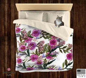 Cute Purple Rose Floral Print Soft Polyester Microfiber Duvet Cover Fashion Bedding