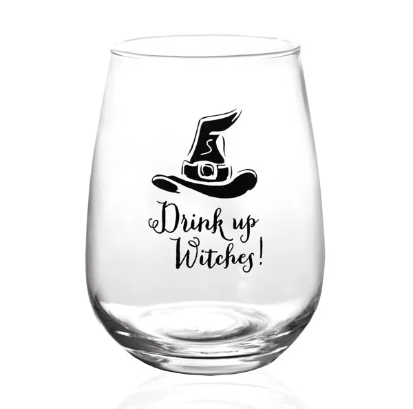 Drink Up Witches Halloween Stemless Wine Glass