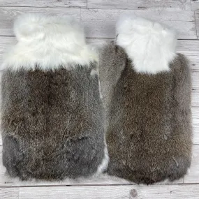 Duo Dark Brown and White Luxury Rabbit Fur Hot Water Bottles - #409