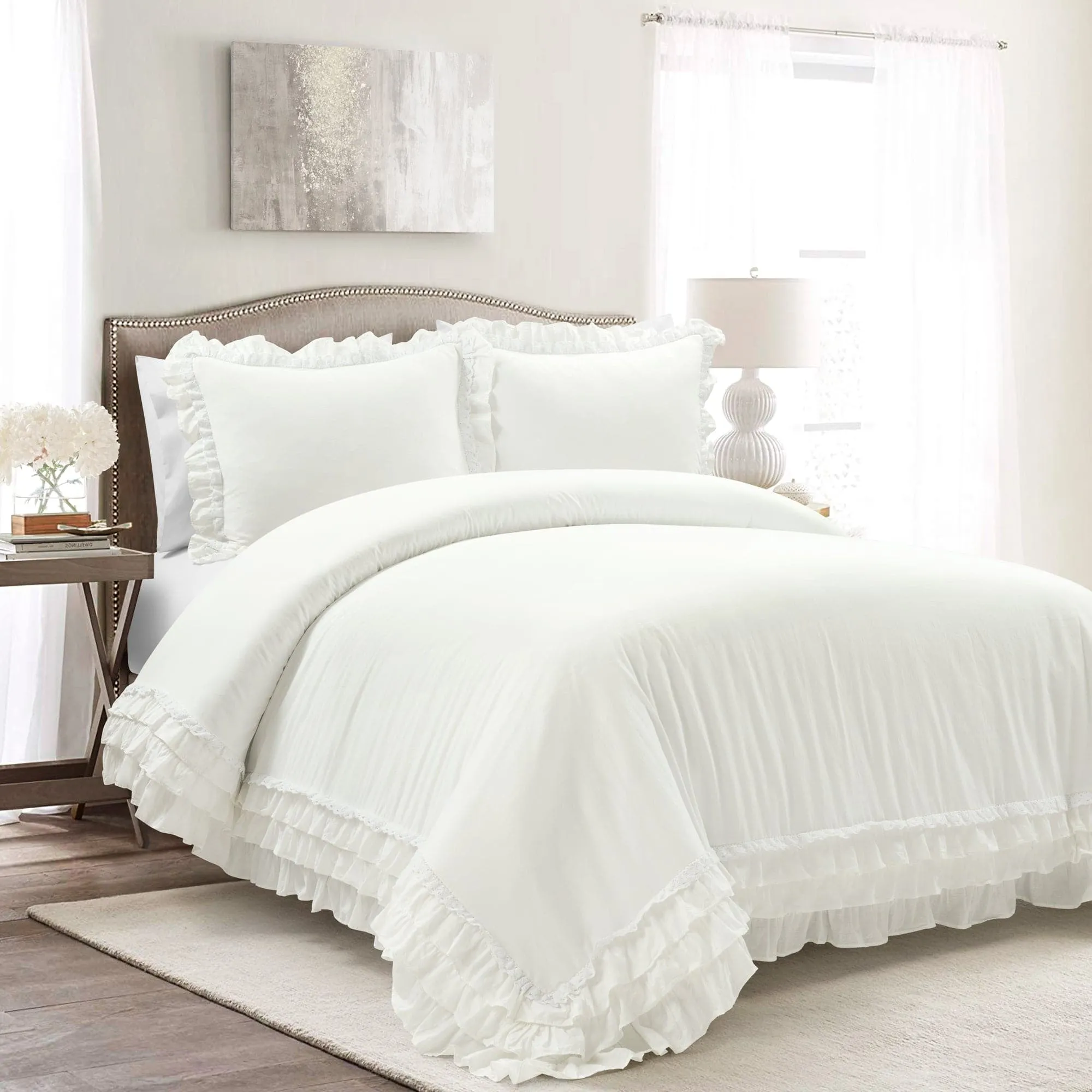 Ella Ruffle Lace 100% Cotton Duvet Cover 3 Piece Set