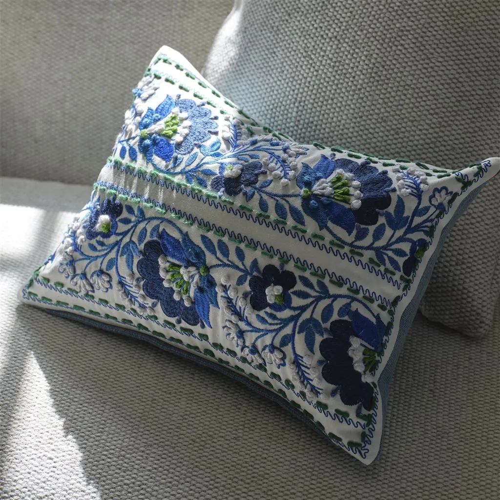 Enamel Flower Indigo Cotton Throw Pillow by Designers Guild