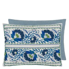 Enamel Flower Indigo Cotton Throw Pillow by Designers Guild