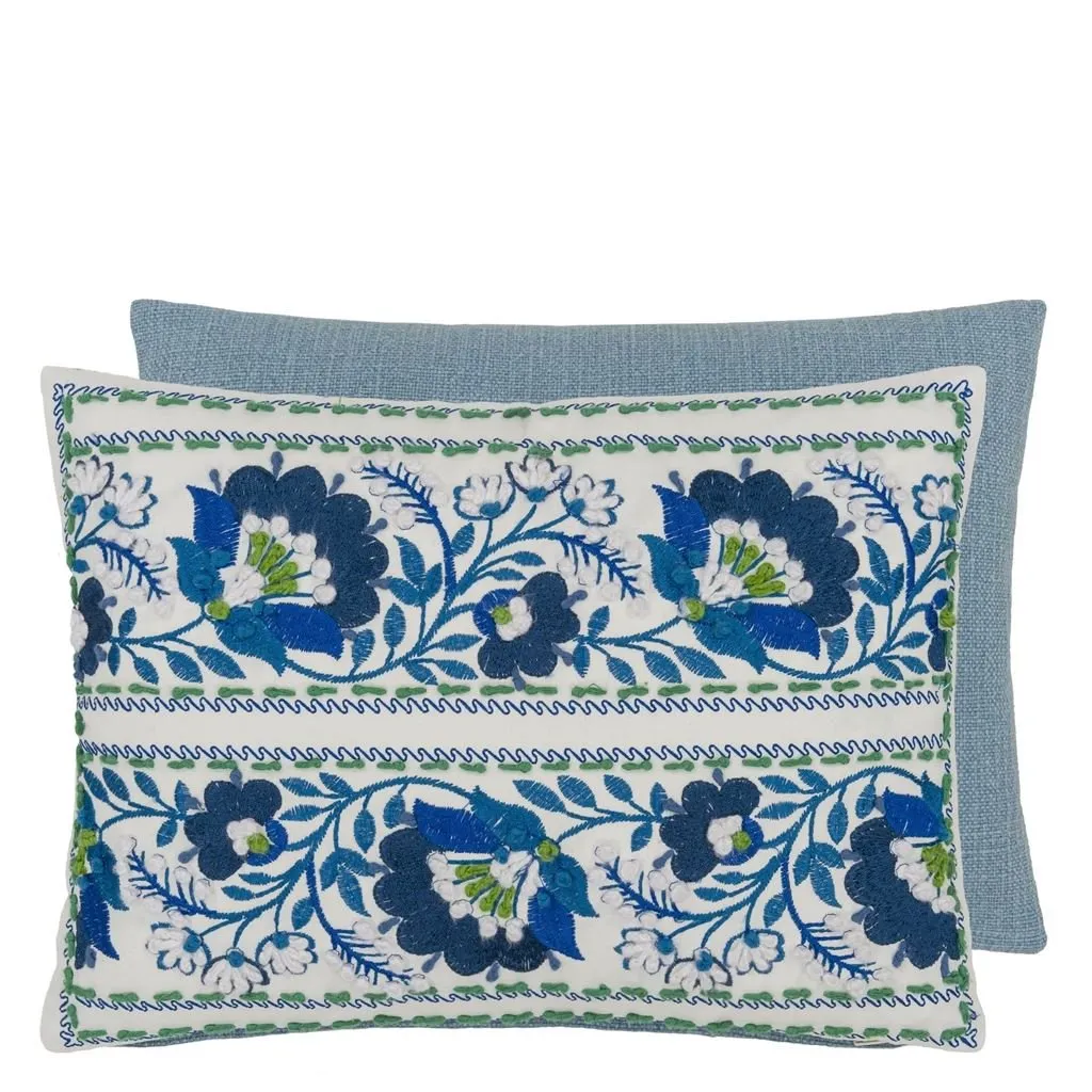 Enamel Flower Indigo Cotton Throw Pillow by Designers Guild