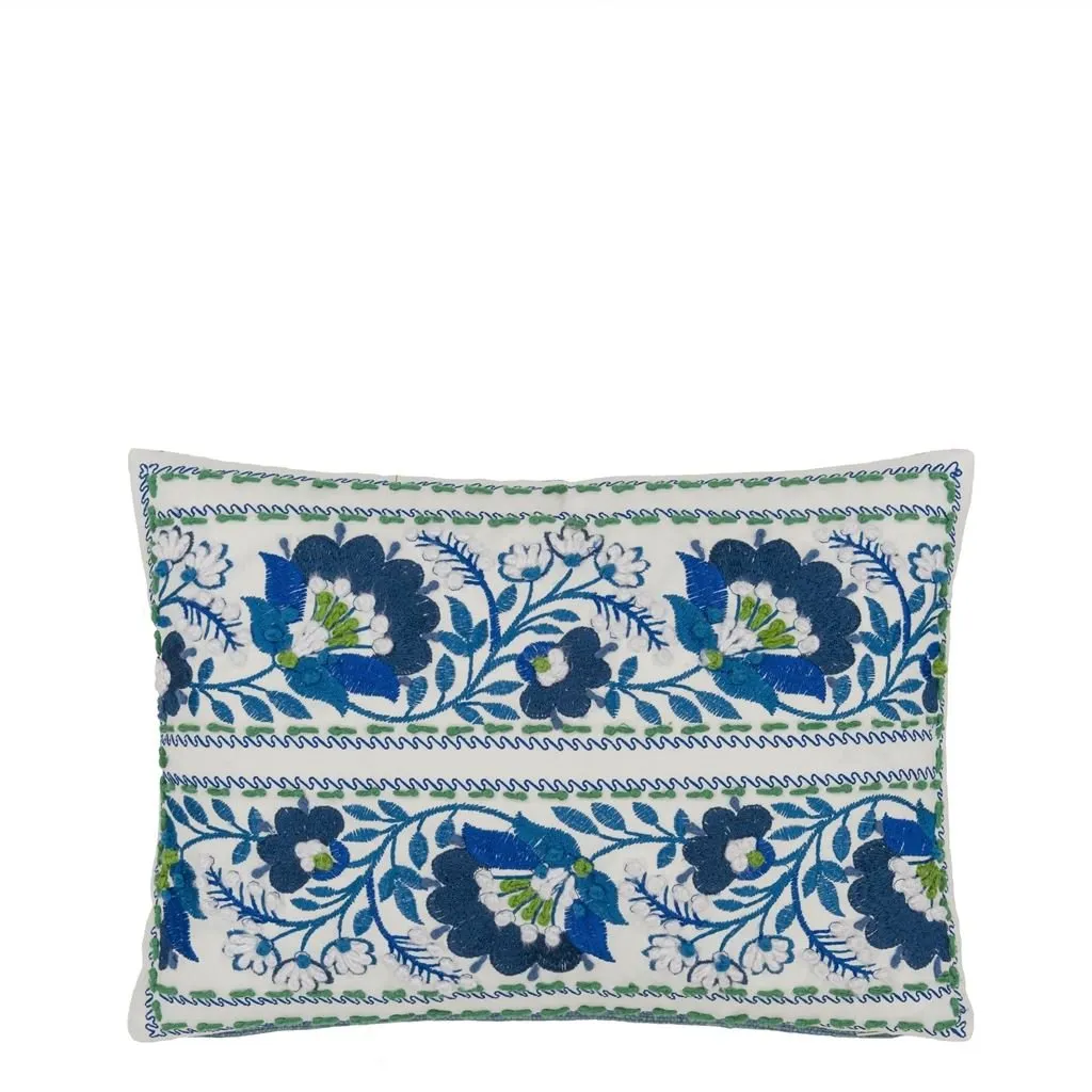 Enamel Flower Indigo Cotton Throw Pillow by Designers Guild