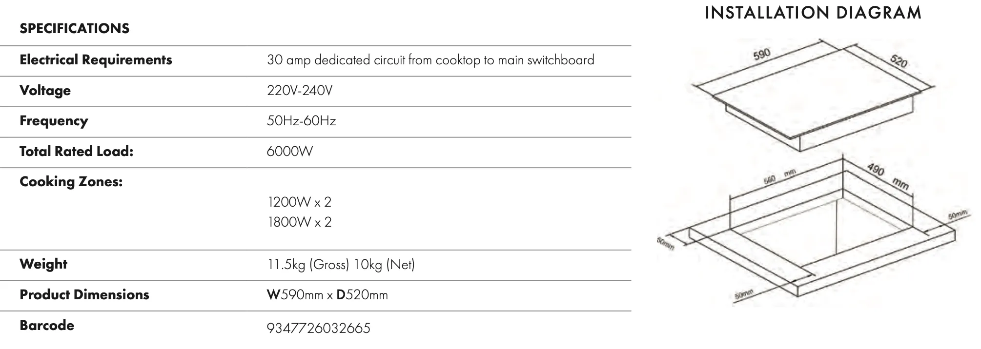 Euro Appliances EI07 60cm Induction Package