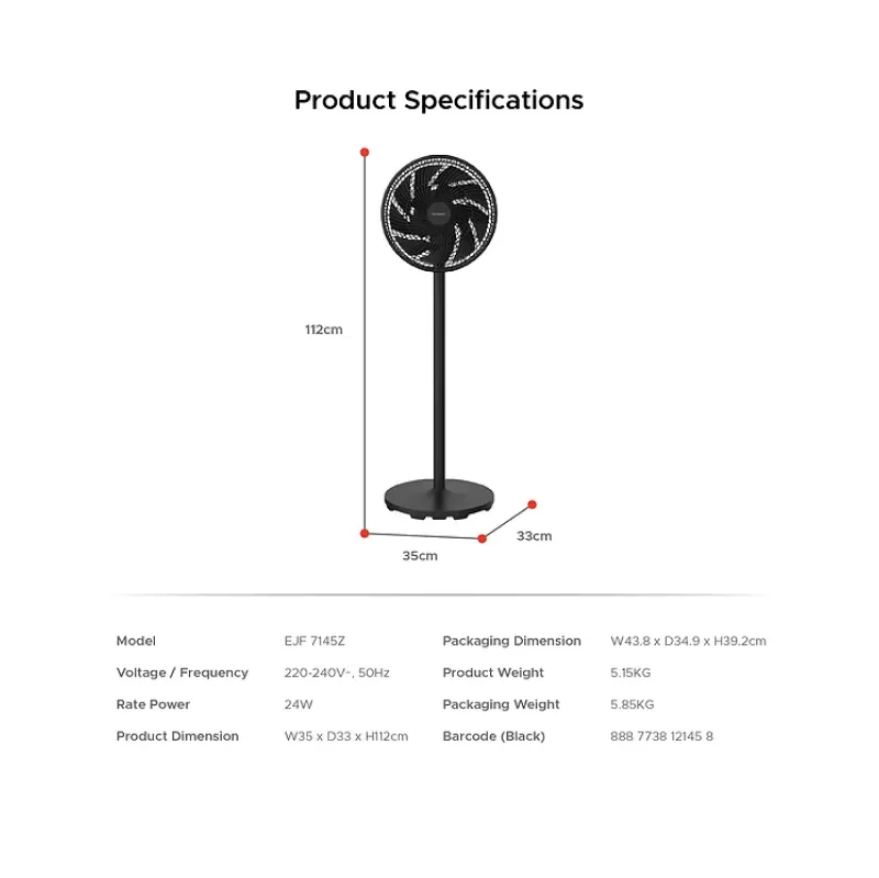 Europace EJF7145ZBK DC Motor Tatami Fan With Remote 14 Inch