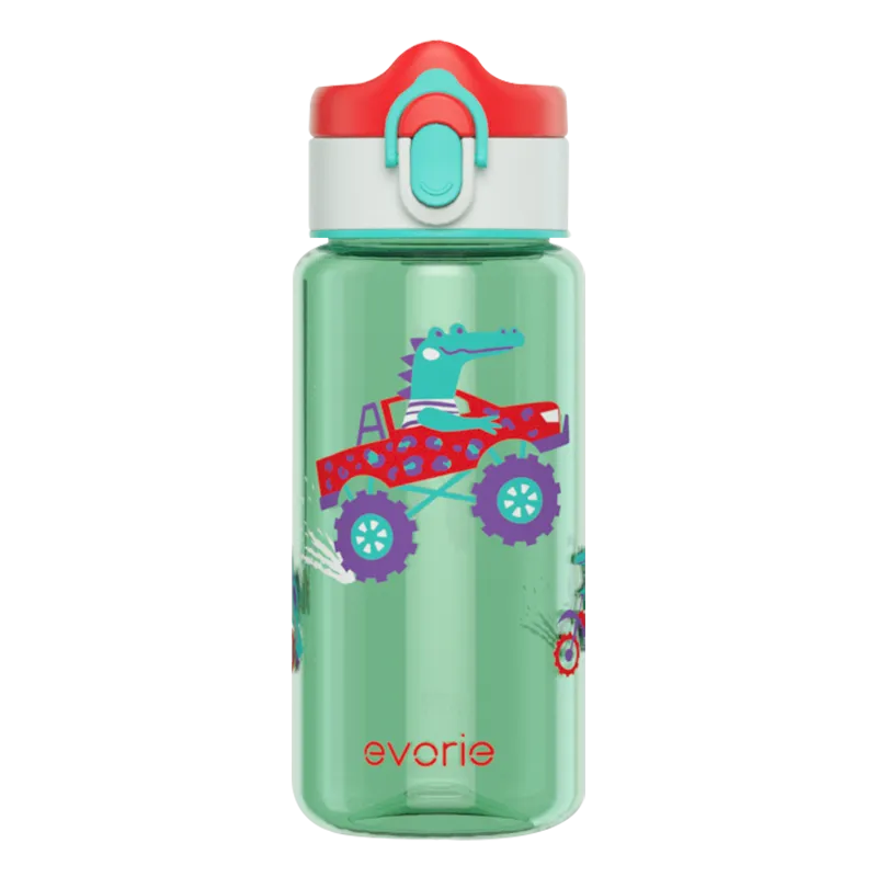 Evorie Tritan Kids Drinking Spout Water Bottle 380mL, Green Alligator