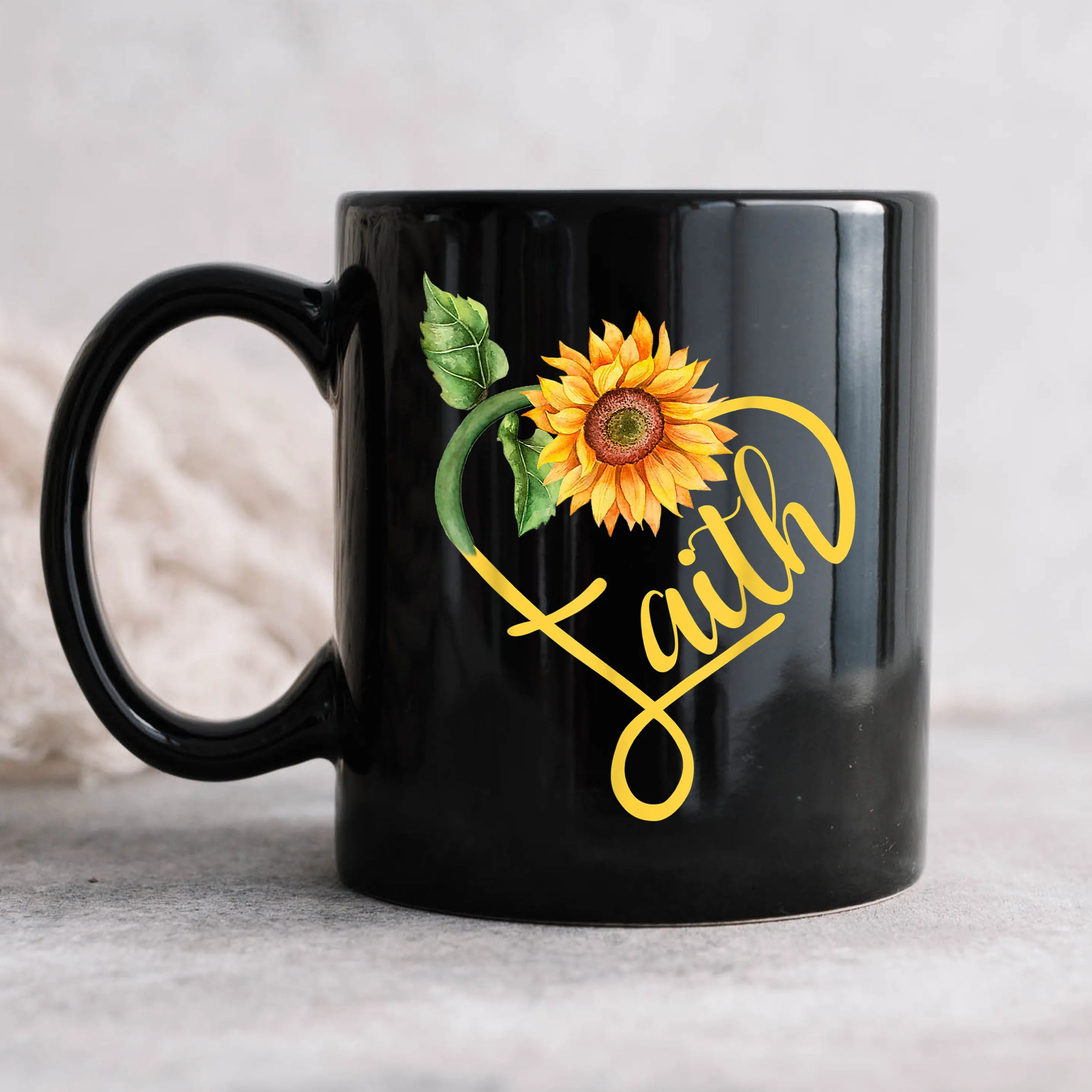 Faith Sunflower Mug - Christian Mug - Bible Verse Mugs - Scripture Mugs