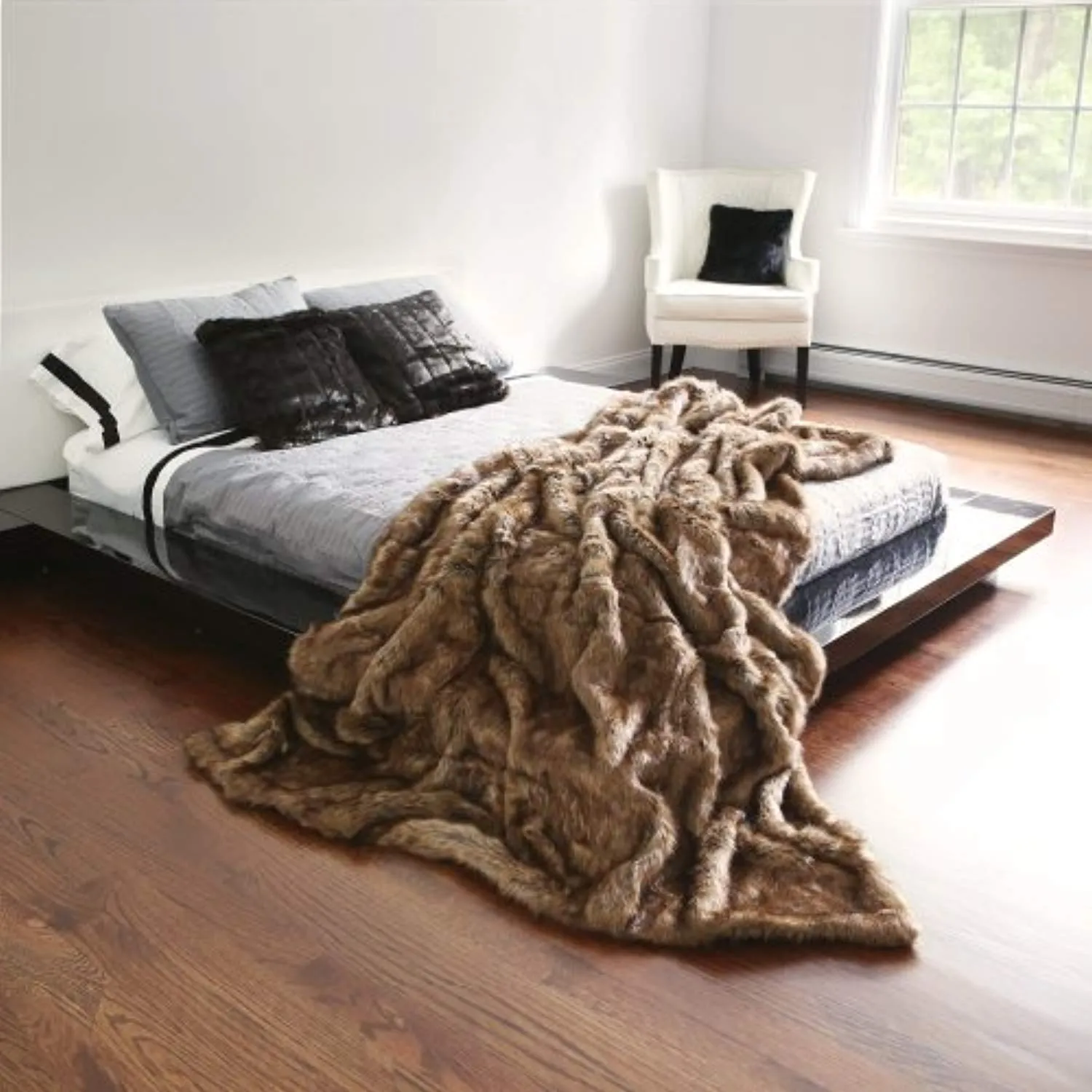 Faux Fur Throw - Full Blanket - Coyote - 58"W x 84"L - (1 Throw)