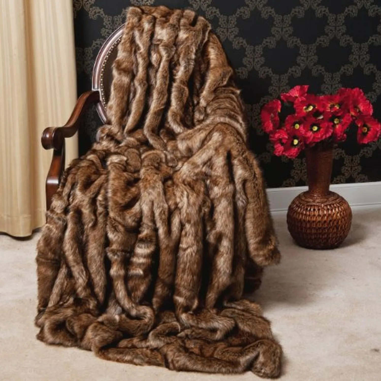 Faux Fur Throw - Full Blanket - Coyote - 58"W x 84"L - (1 Throw)