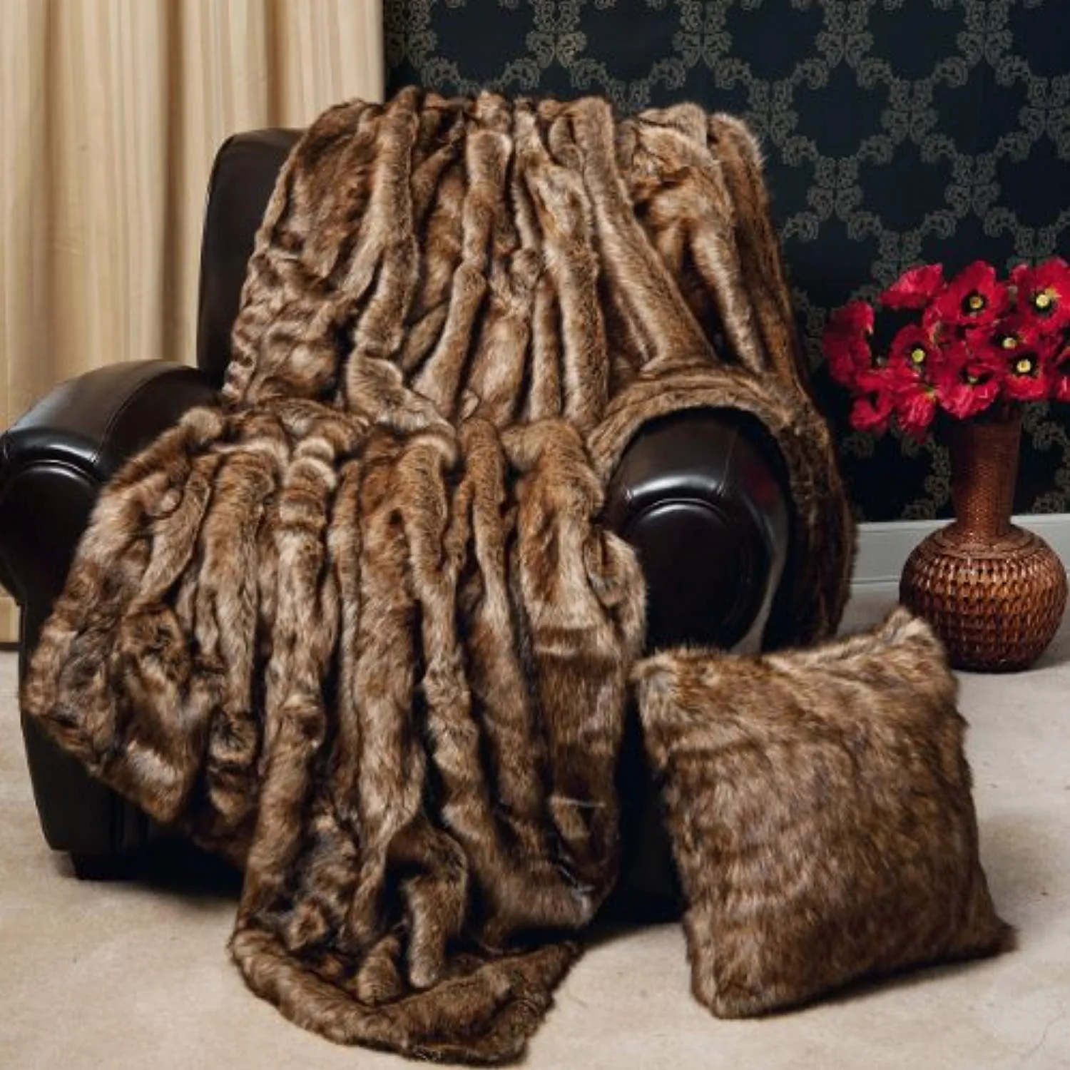 Faux Fur Throw - Full Blanket - Coyote - 58"W x 84"L - (1 Throw)