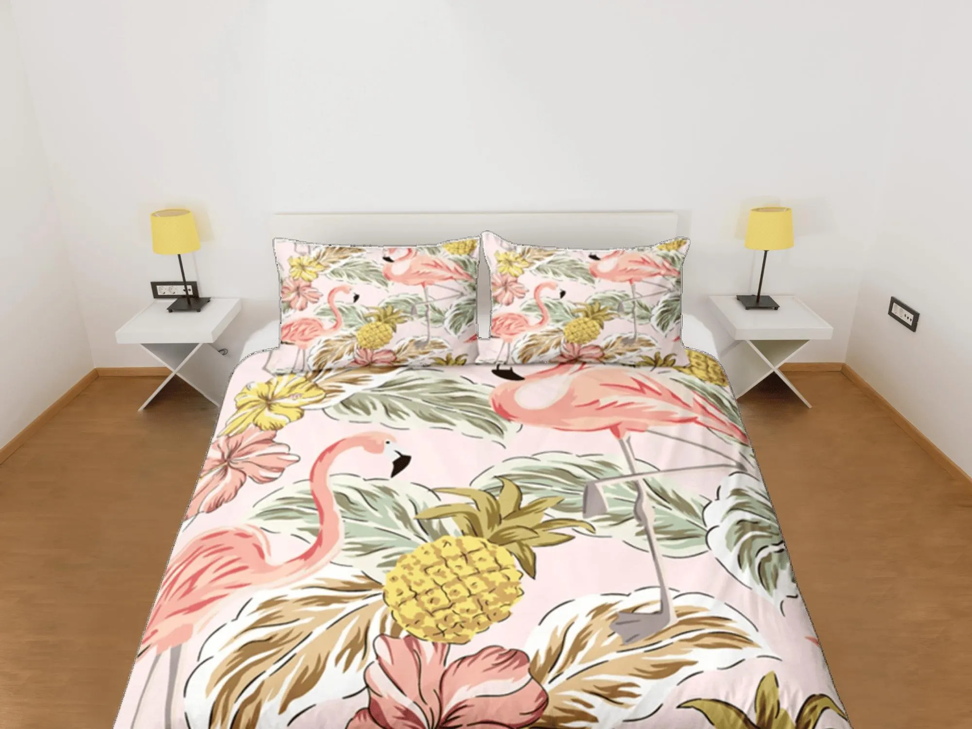 Flamingo Duvet Cover Set Cute Bedspread, Tropical Theme Dorm Bedding & Pillowcase