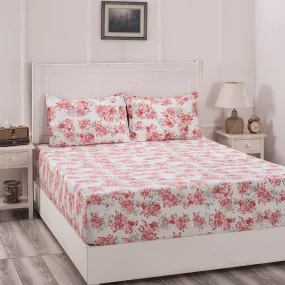 Florescence Aster Print Red Fitted Sheet With Pillow Covers